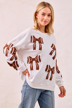 Load image into Gallery viewer, BiBi GAME DAY Football Bow Patched Sweatshirt in Ivory