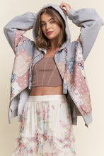 Load image into Gallery viewer, J.nna Multi Pattern Patched Hooded Jacket in Multi Grey