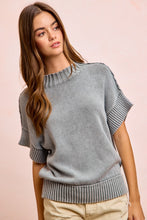 Load image into Gallery viewer, BiBi Washed Rib Banded Drop Shoulder Sweater Top in Smoke Grey