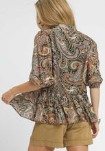 Load image into Gallery viewer, Umgee Paisley Print Peplum Top in Green/Orange