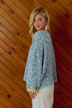 Load image into Gallery viewer, BiBi Soft Leopard Contrast Sweater in Light Blue/Lemon