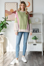 Load image into Gallery viewer, 7th Ray Color Block Honeycomb Knit Top in Avocado
