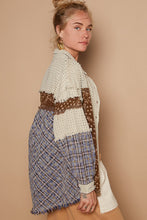 Load image into Gallery viewer, POL OVERSIZED Mixed Fabric Button Down Shacket in Oatmeal Multi