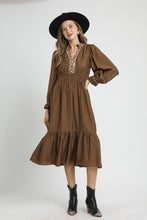 Load image into Gallery viewer, Umgee Leopard Trimmed Midi Dress in Brown