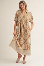 Load image into Gallery viewer, Jodifl Geometric Floral Print Midi Dress in Caramel ON ORDER