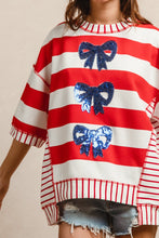 Load image into Gallery viewer, BiBi OVERSIZED Mix n Match Stripe Top with Sequin Bows in Red