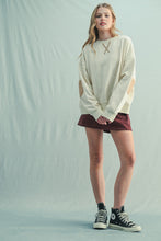 Load image into Gallery viewer, Wishlist Terry Knit Sweatshirt with Floral Elbow Patches in Taupe/Mocha