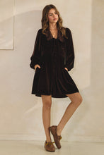 Load image into Gallery viewer, LovLov Luxe Velvet Button Down Mini Dress in Mocha