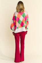 Load image into Gallery viewer, Davi & Dani Multi Colored Diamond Pattern Knit Sweater in Pink Orange