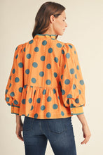 Load image into Gallery viewer, Jodifl Button Down Polka Dot Peplum Top in Orange