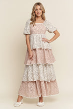Load image into Gallery viewer, J.nna Color Block Tiered Floral Print Maxi Dress in Blush Cream Floral