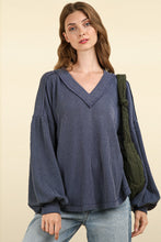 Load image into Gallery viewer, Very J OVERSIZED Two Toned Otto Ribbed Top in Denim