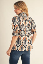 Load image into Gallery viewer, Jodifl Smocking Detail Boho Print Blouse in Black/Grey