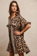 Load image into Gallery viewer, BiBi Mixed Leopard Print Patchwork Mini Dress in Leopard Mix