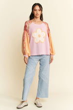 Load image into Gallery viewer, Davi & Dani Waffle Knit Top with Mix N Match Prints and Flower Patch Front in Pink Multi