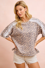 Load image into Gallery viewer, BiBi Leopard Terry Knit Side Detail Short Sleeves Top in Leopard