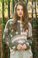 Load image into Gallery viewer, POL Americana Print Lightweight Sweater Top in Olive/Ash Mauve Shirts & Tops POL Clothing