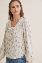 Load image into Gallery viewer, In February Floral Cotton Gauze Blouse in Dusty Blue