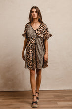 Load image into Gallery viewer, BiBi Mixed Leopard Print Patchwork Mini Dress in Leopard Mix