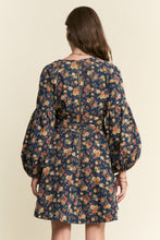 Load image into Gallery viewer, J.nna Denim Floral Print Belted Mini Dress in Dark Floral Denim