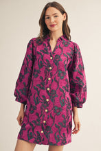 Load image into Gallery viewer, Jodifl Button Down Floral Jacquard Dress in Magenta