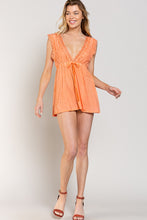 Load image into Gallery viewer, POL Lace Trim Ribbon Tie Sleeveless Top in Neon Orange Shirts & Tops POL Clothing