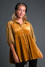 Load image into Gallery viewer, Umgee Velvet Tunic Top with Sequin Contrast in Mustard