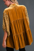 Load image into Gallery viewer, Umgee Velvet Tunic Top with Sequin Contrast in Mustard