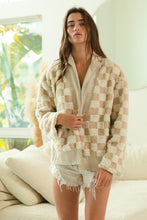 Load image into Gallery viewer, BiBi Checkered Sherpa and Corduroy Contrast Zip Up Jacket in Ivory/Latte
