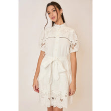 Load image into Gallery viewer, Cozy Co. Mini Dress with Embroidered Lace Details in Off White