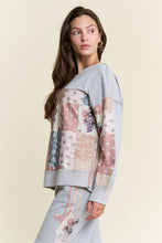 Load image into Gallery viewer, J.nna Multi Pattern Patched French Terry Top in Grey Combo