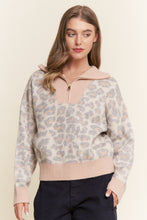 Load image into Gallery viewer, J.nna Knit Leopard Print Sweater with Contrasting Ribbed Trim in Grey