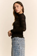 Load image into Gallery viewer, Davi & Dani Striped Lace Mesh Top in Black