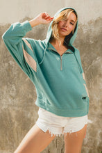 Load image into Gallery viewer, BiBi Brushed Terry Knit Half Zip Hooded Top in Jade