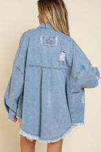 Load image into Gallery viewer, POL Twill Distressed Shacket in Denim
