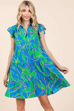 Load image into Gallery viewer, Mittoshop Leaf Print Tiered Mini Dress in Azure Combo