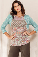 Load image into Gallery viewer, Oddi Multi Print Top with Braided trim Details in Sage Combo