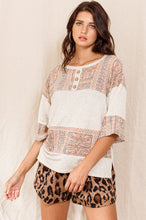 Load image into Gallery viewer, Oddi Color Block Top with Solid and Mixed Paisley Prints in Taupe
