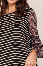 Load image into Gallery viewer, Oddi Striped Top with Sheer Floral Print Sleeves in Black-Taupe