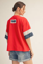 Load image into Gallery viewer, Jodifl Flower Patch Detail Mixed Fabric Top in Red