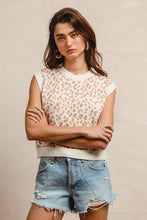 Load image into Gallery viewer, BiBi Lightweight Knit Leopard Print Sleeveless Sweater Top in Ivory/Tan