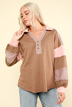Load image into Gallery viewer, Very J OVERSIZED Color Block Knit Top in Mocha