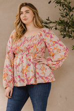 Load image into Gallery viewer, Oddi Leaf Print Smocked Bodice Top in Taupe