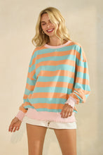 Load image into Gallery viewer, Veveret Contrasting Striped Knit Top in Orange/Blue