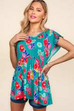 Load image into Gallery viewer, Haptics Floral Print Peplum Babydoll Top in Teal/Scarlet