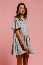 Load image into Gallery viewer, BiBi Washed Denim Floral Print Dress in Light Denim
