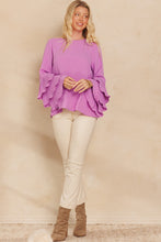 Load image into Gallery viewer, Oddi Solid Color Top with Layered Pleated Sleeves in Lilac