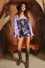 Load image into Gallery viewer, BucketList Contrasting Print Top in Navy/Lavender Shirts & Tops Bucketlist