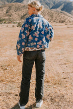 Load image into Gallery viewer, Oddi Floral Print Denim Jacket in Washed Dark Denim