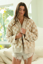 Load image into Gallery viewer, BiBi Checkered Sherpa and Corduroy Contrast Zip Up Jacket in Ivory/Latte